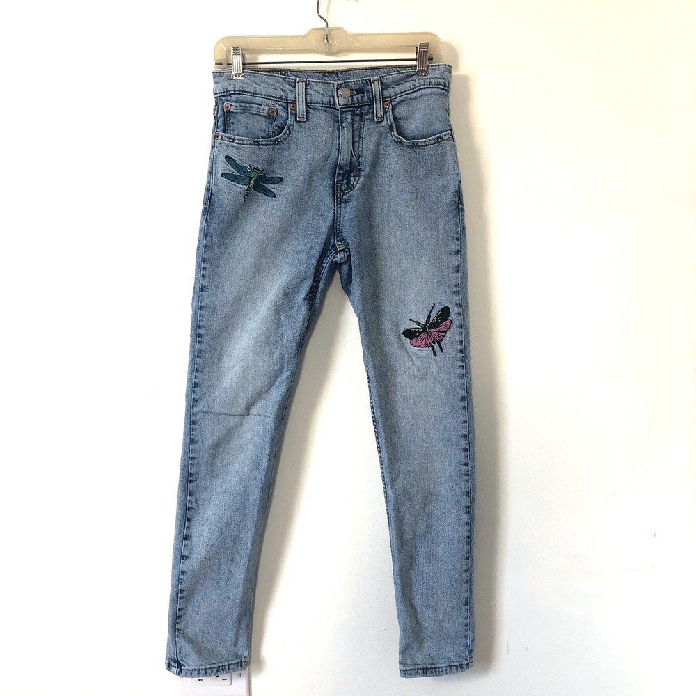 Y2K Levis 512 Slim Fit Jeans 29x30 Embroidered Butterfly Dragonfly‎ Whimsy Boho
